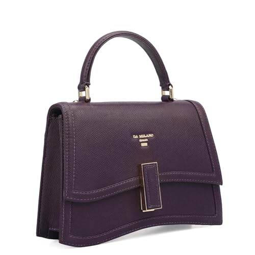 Da Milano Leather Satchel Bag for Women, Grapevine, S