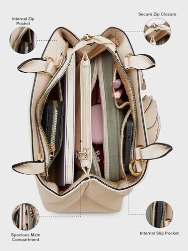 Caprese Bloom Satchel Small Bag for Women with Adjustable & Detachable Strap|Versatile Shoulder, Crossbody & Handheld Bag for Work, Travel, and Everyday Use, Spacious with Multiple Compartments, Off