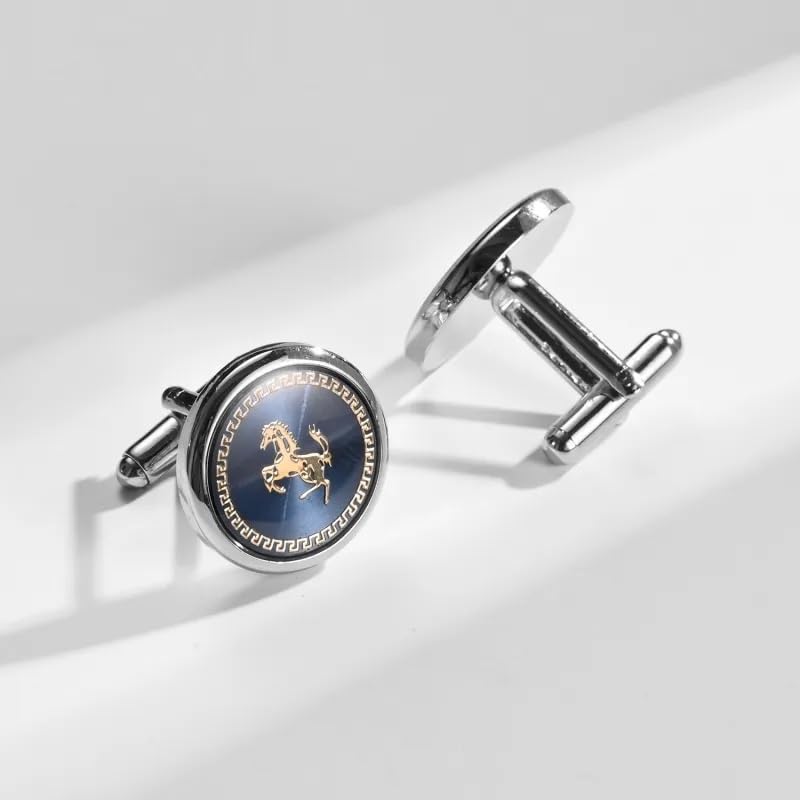 MIAMI Jewellery Cuff Links Cufflinks Set for Mens Boys Man Boy Formal Shirts Cufflinks for Men Blue Horse Valentine Gifts - Cufflink-M9103, Medium, Mother of Pearl, diamond