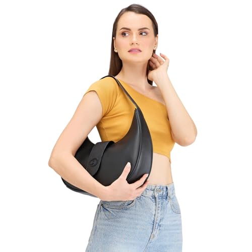 Caprese Celia Hobo, Black-Large | Solid Designed Shoulder Bag for Women | Spacious Compartment | Perfect for Casual & Daily Use, Black