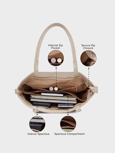 Caprese Gladys Tote Bag for Women with Multiple Pockets| Stylish and Functional Spacious Versatile Design Ideal for Work Everyday Outings and Travel, Skin, M