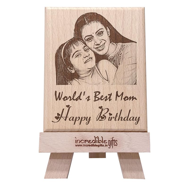 GFTBX Customized Photo Frames with Photo - Engraved Wooden Photo Plaque for Mom Birthday (5x4in, Wood), Tabletop