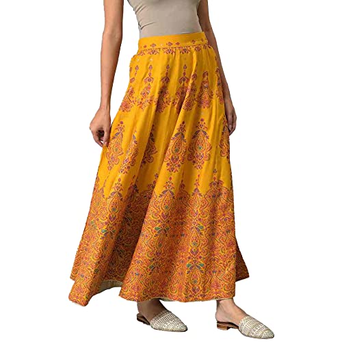 W for Woman Strechable Long Skirts for Women, Dark Yellow, Large