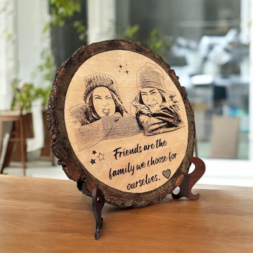GIFTORA Personalized Round Wooden Photo Frame | Customized with Photo & Caption for Home Decor | Perfect for Special Occasions Like Weddings, Anniversaries, Birthdays(Brown, Round 6-7 Inch)