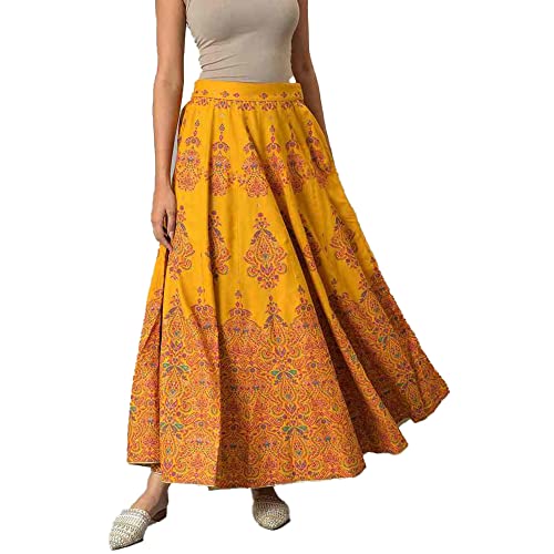 W for Woman Strechable Long Skirts for Women, Dark Yellow, Large