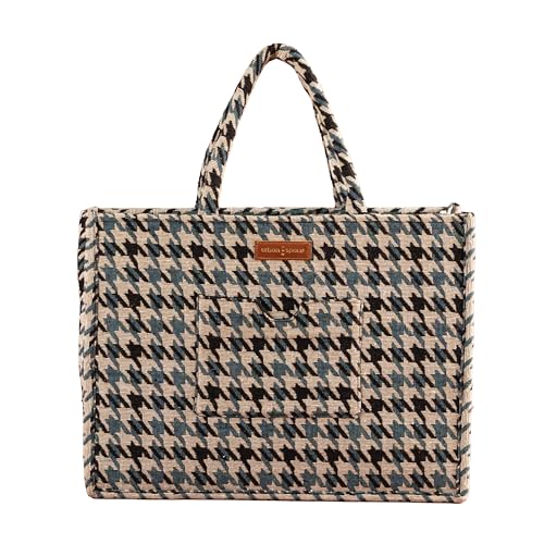 Urban Space Women's Latest The Trove Box Bag, Stylish & Multisection Cotton Jacquard Handbag with Zip closure, Handcrafted Ladies Shoulder Purse With Two Handles, Padded Laptop space 16" - White