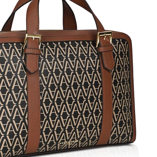 Accessorize London Women's Colorblock Dorota Monogram Satchel Bag I Womens Bag| hand bags for women stylish, Black, M