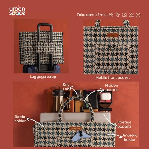 Urban Space Women's Latest The Trove Box Bag, Stylish & Multisection Cotton Jacquard Handbag with Zip closure, Handcrafted Ladies Shoulder Purse With Two Handles, Padded Laptop space 16" - White