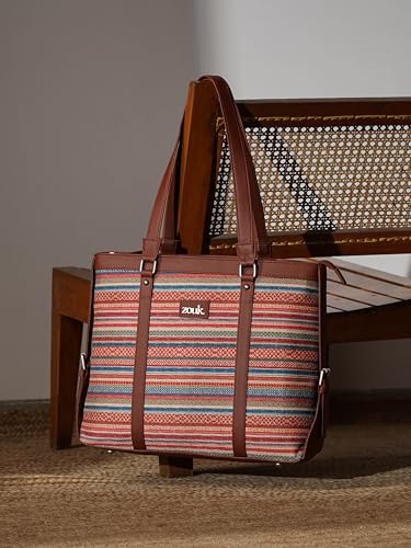 ZOUK OUK Women's Office Bag With External Pocket and Double Handles Shoulder Strap |, Bhuj Rabari, L