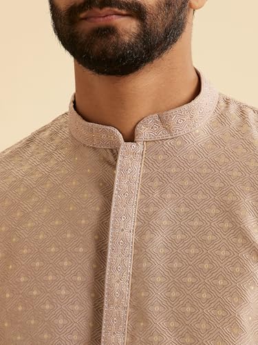 Manyavar Men's Art Silk Jacquard Textured Kurta Pajama Set (2pcs), Walnut, 2XL