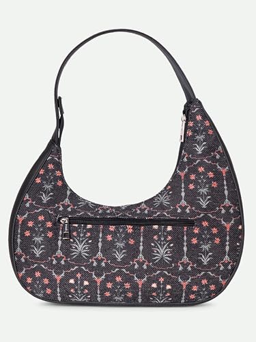 ZOUK Small Shoulder Bag | Vegan Leather Evening Bag for Women with Shoulder Strap, Zip Closure & Water-Resistant Lining | Stylish Handcrafted Purse |, Taj Guldasta, M