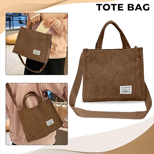 Kraptick Canvas Tote Bags – Stylish Shoulder Tote Bag Everyday Use For Women Reusable Compact Tote Bag Perfect as a Grocery, Shopping Bags for Grocery (DMFP929-V), Brown, M, Utility