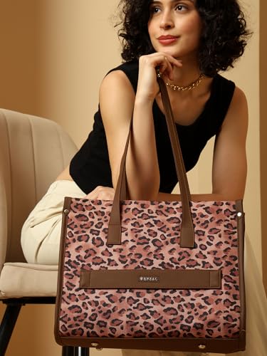 ENSAC Women’s Pink Leopard Print Tote Bag, Stylish Large Shoulder Bag for Office, College, Travel & Shopping