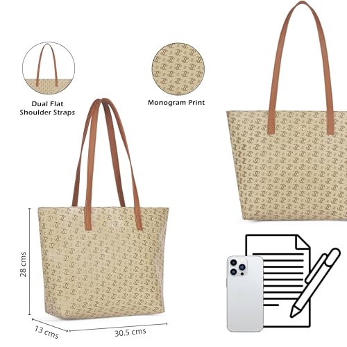 Lavie Women’s Mono LL Adele Tote Bag for Women | Tote Handbag for Work | Ladies purse | Stylish Shoulder Bag | Gift for Women, Taupe