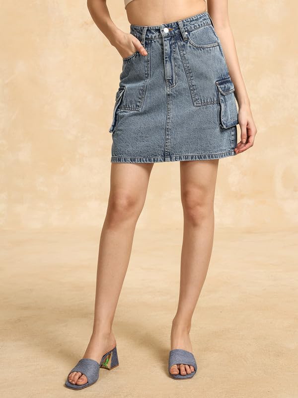 Mini Blue Cotton Skirt by KAZO