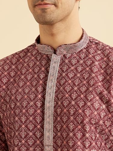 Manyavar Men's Art Silk Printed Kurta Pyjama Set (2pcs), Rust, 2XL