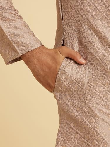 Manyavar Men's Art Silk Jacquard Textured Kurta Pajama Set (2pcs), Walnut, 2XL