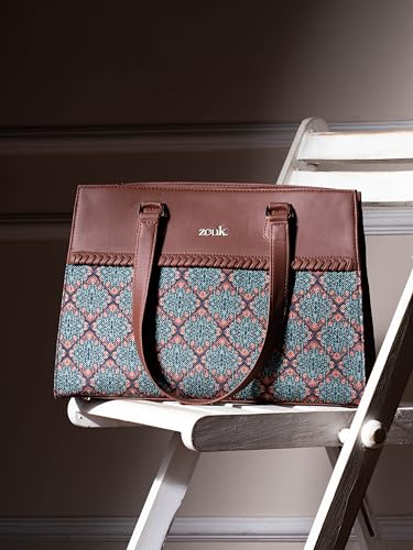 ZOUK Statement Business Bag | Jute | Vegan Leather Handcrafted Shoulder Bag Ideal For Office Use, Kolkata Nouveau, L
