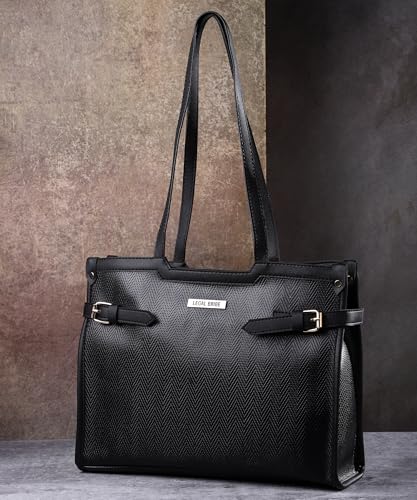 LEGAL BRIBE Stylish Buckle Tote Bag, Dark Black, One Size