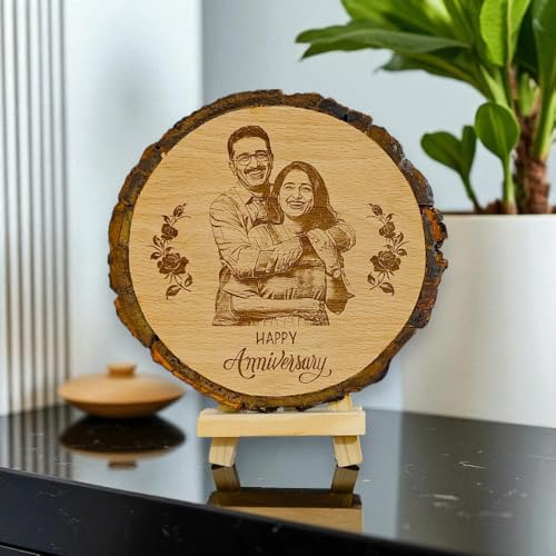 Shivansh Gifts Wooden Engrave Photo Frame Anniversary Gift s for Couple Customize Gift For Wife Husband (6 inch slice)