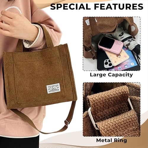 Kraptick Canvas Tote Bags – Stylish Shoulder Tote Bag Everyday Use For Women Reusable Compact Tote Bag Perfect as a Grocery, Shopping Bags for Grocery (DMFP929-V), Brown, M, Utility