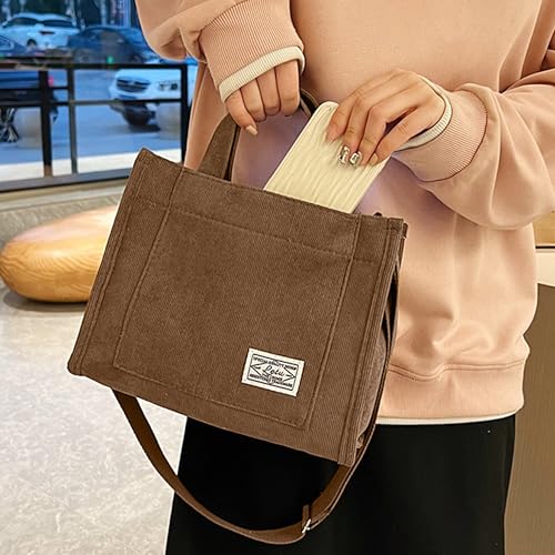 Kraptick Canvas Tote Bags – Stylish Shoulder Tote Bag Everyday Use For Women Reusable Compact Tote Bag Perfect as a Grocery, Shopping Bags for Grocery (DMFP929-V), Brown, M, Utility