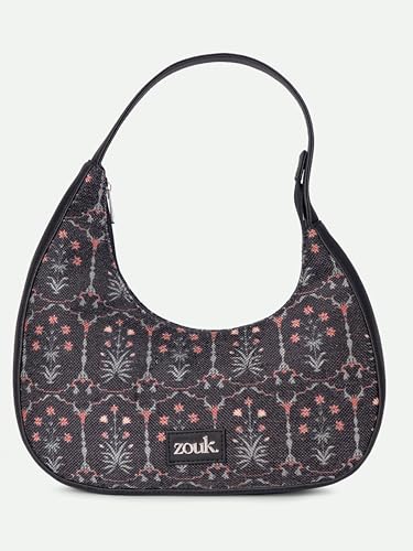 ZOUK Small Shoulder Bag | Vegan Leather Evening Bag for Women with Shoulder Strap, Zip Closure & Water-Resistant Lining | Stylish Handcrafted Purse |, Taj Guldasta, M