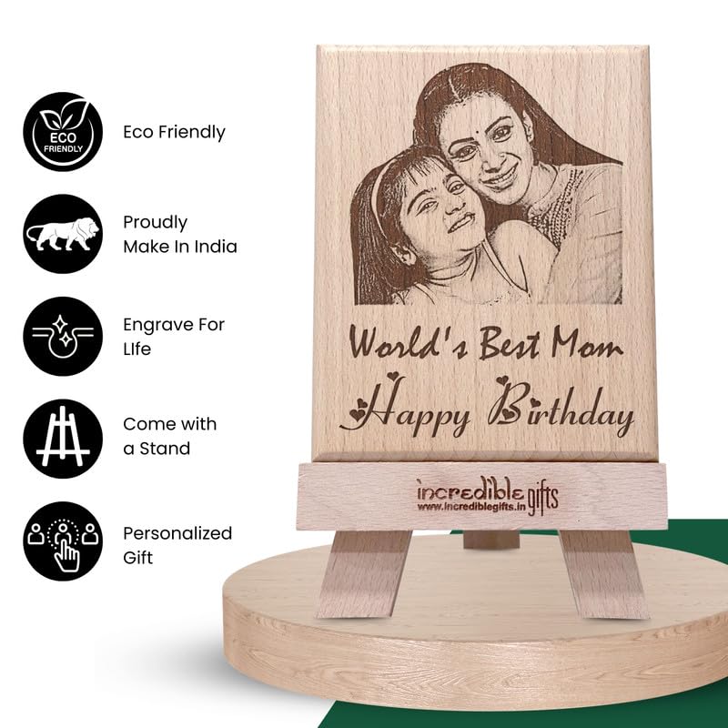 GFTBX Customized Photo Frames with Photo - Engraved Wooden Photo Plaque for Mom Birthday (5x4in, Wood), Tabletop