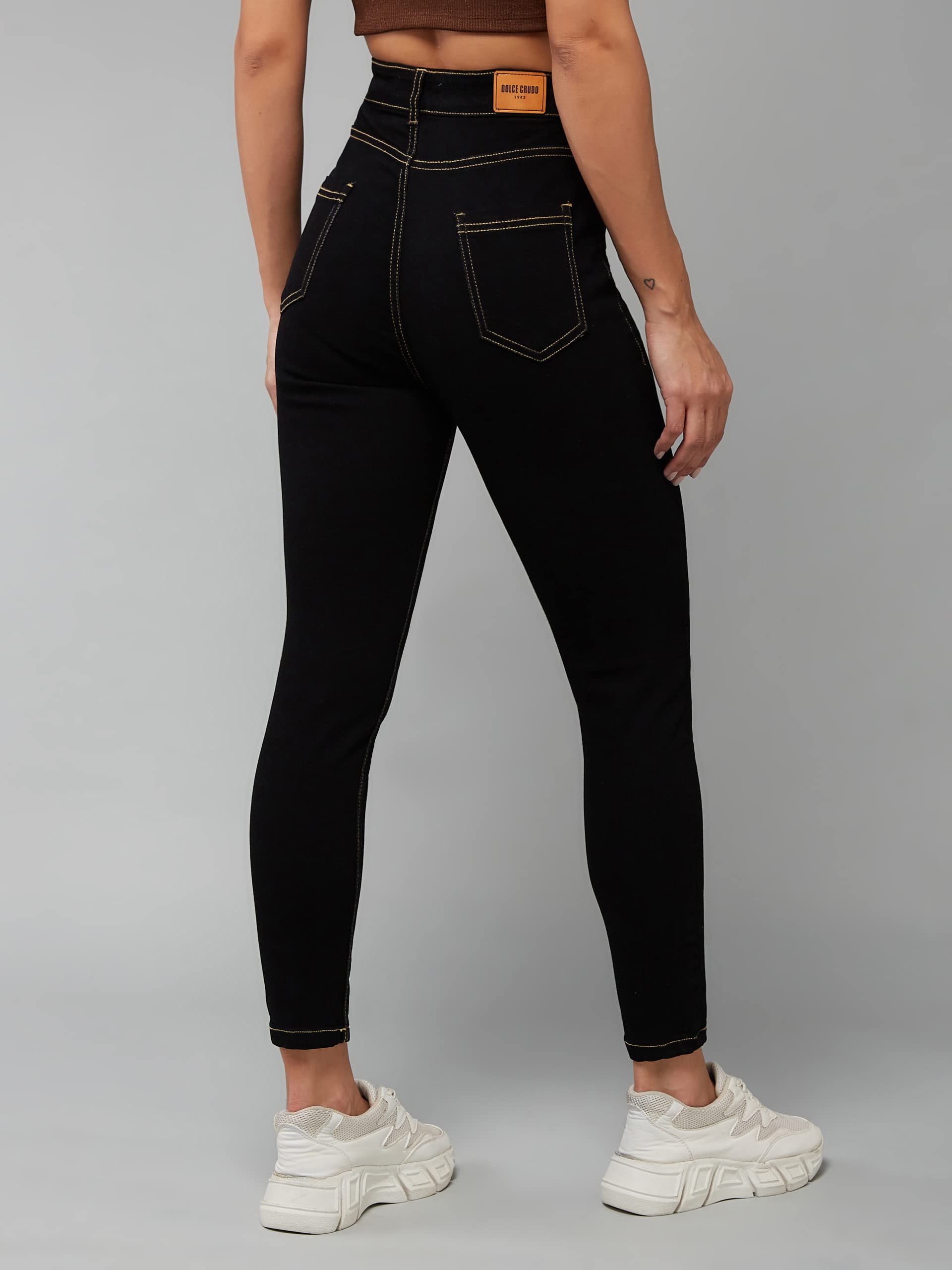 Dolce Crudo Women's High Waisted Regular Stretch Jeans, Black, 28