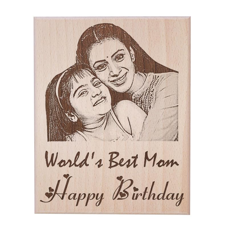 GFTBX Customized Photo Frames with Photo - Engraved Wooden Photo Plaque for Mom Birthday (5x4in, Wood), Tabletop
