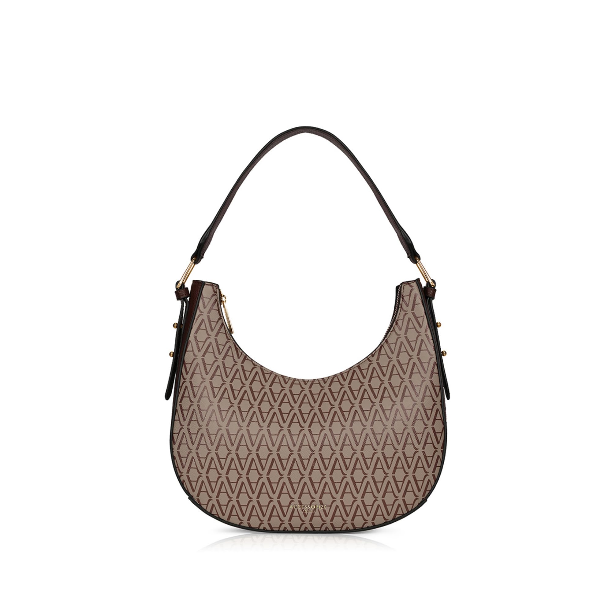Accessorize London Women's Amara Monogram Hobo Bag I Shoulder Bag For Ladies| hand bags for women stylish, Brown, M