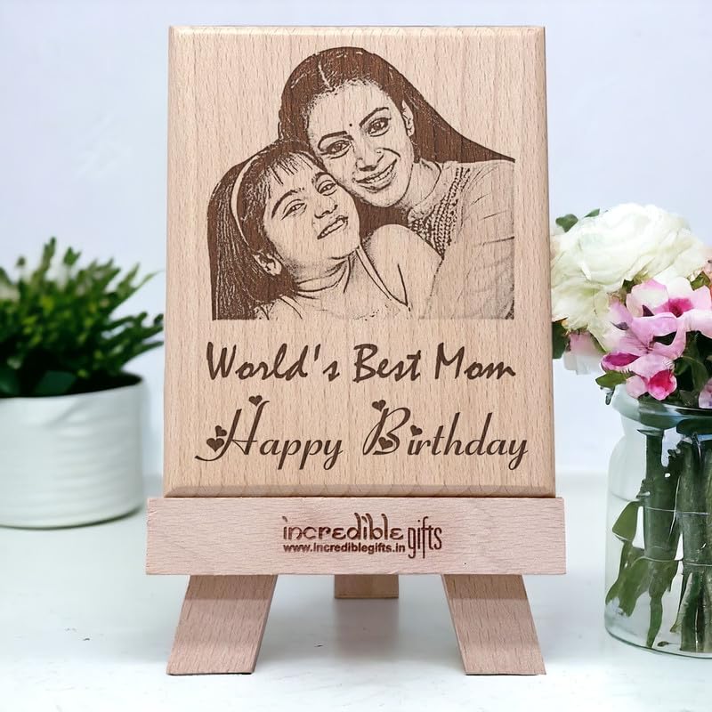 GFTBX Customized Photo Frames with Photo - Engraved Wooden Photo Plaque for Mom Birthday (5x4in, Wood), Tabletop