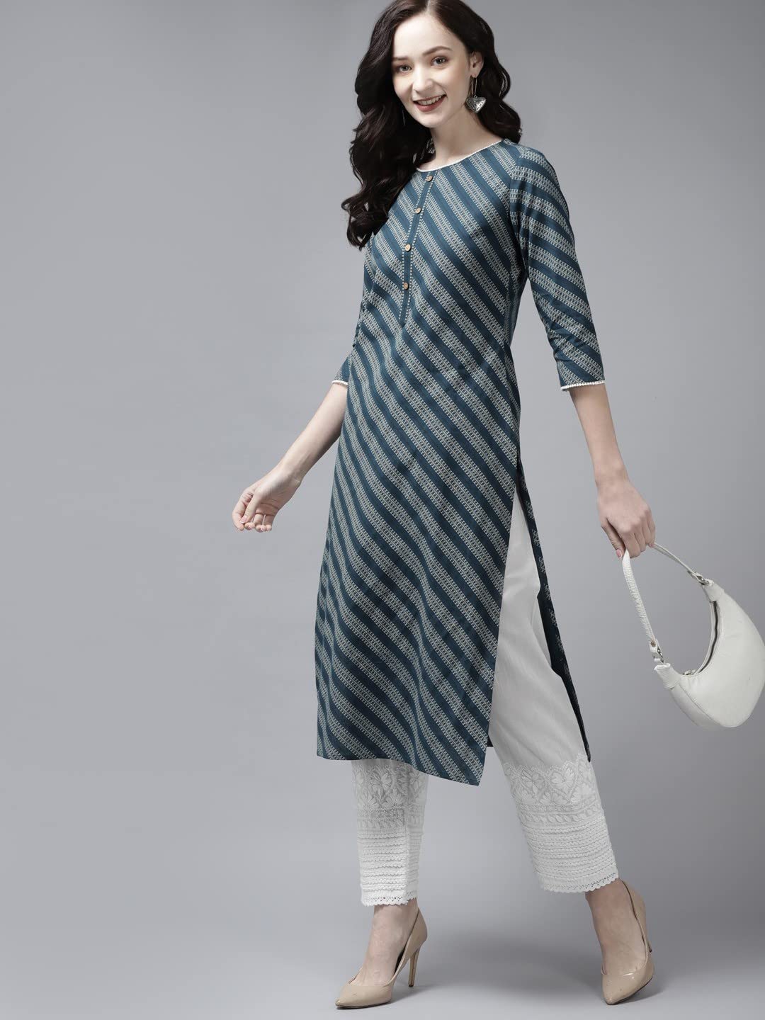 Ada Hand Embroidered Indian Chikankari White Cotton Palazzo Pant for Women A711151 (S)