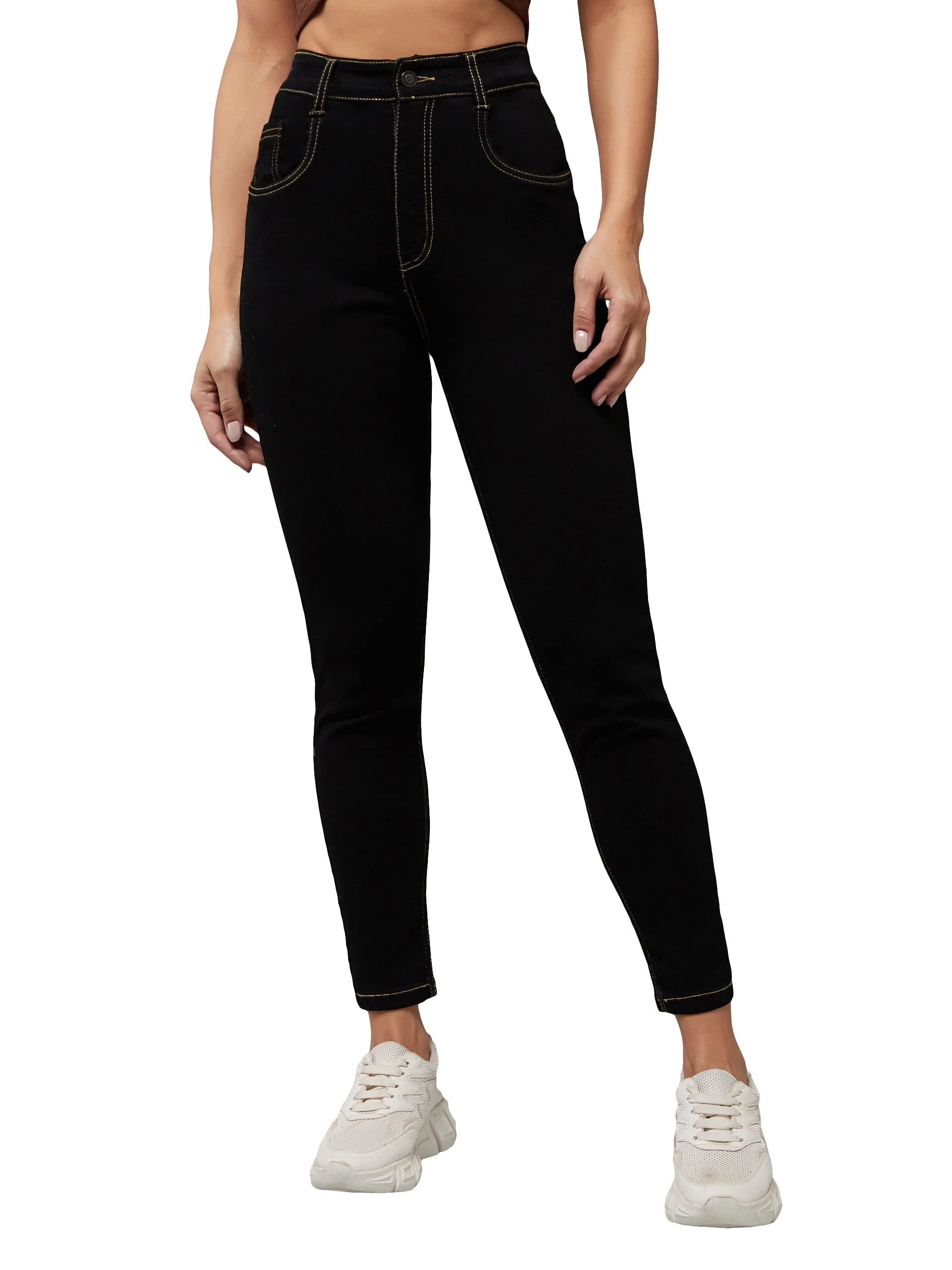 Dolce Crudo Women's High Waisted Regular Stretch Jeans, Black, 28