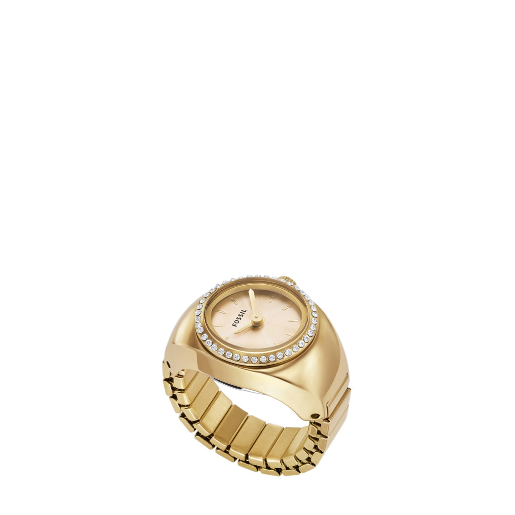 Fossil Women's Quartz Stainless Steel Two-Hand Watch Ring, Watch Rings for Women, Color: Gold Glitz (Model: ES5319)
