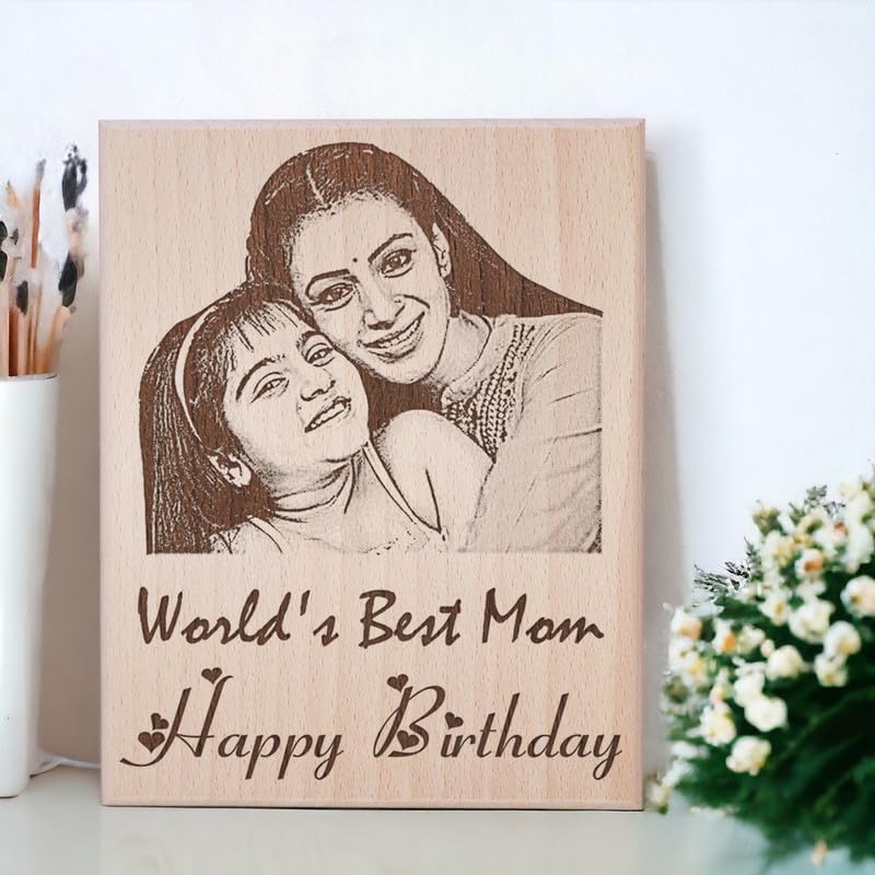 GFTBX Customized Photo Frames with Photo - Engraved Wooden Photo Plaque for Mom Birthday (5x4in, Wood), Tabletop