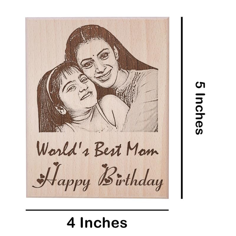 GFTBX Customized Photo Frames with Photo - Engraved Wooden Photo Plaque for Mom Birthday (5x4in, Wood), Tabletop