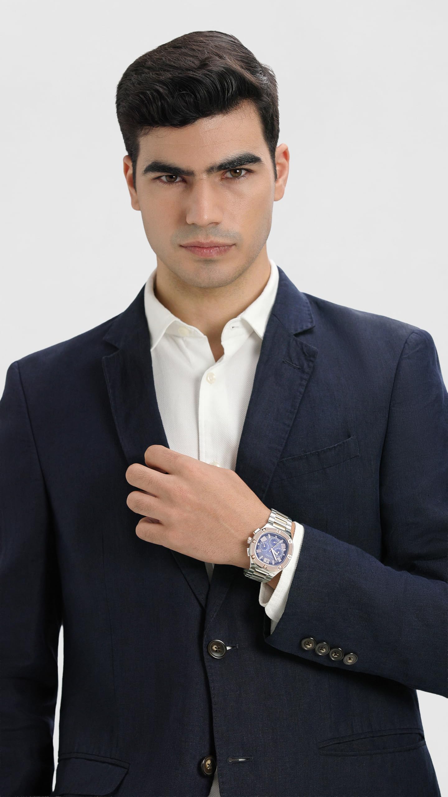 Guess Men's 42mm Watch - Two-Tone Bracelet Blue Dial Two-Tone Case