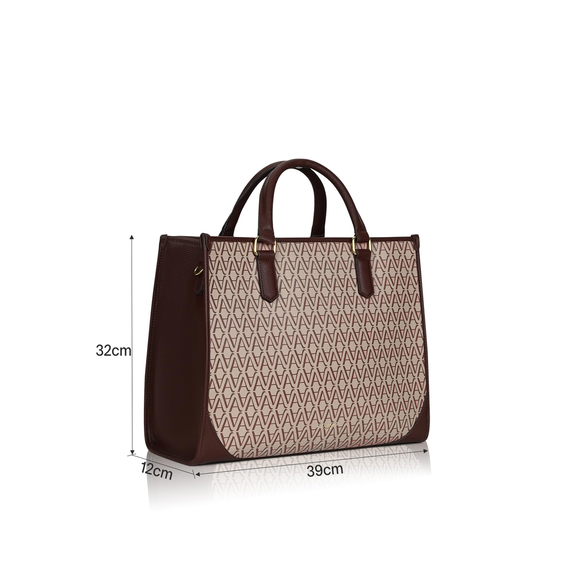 Accessorize London Women's Brown Bette Monogram Large Sized Tote Bag With Adjustable & Detachable Sling Strap And Top Handles | Fits Upto 16" Laptop | Tote Bags for Women For Office Use, Work, Brown