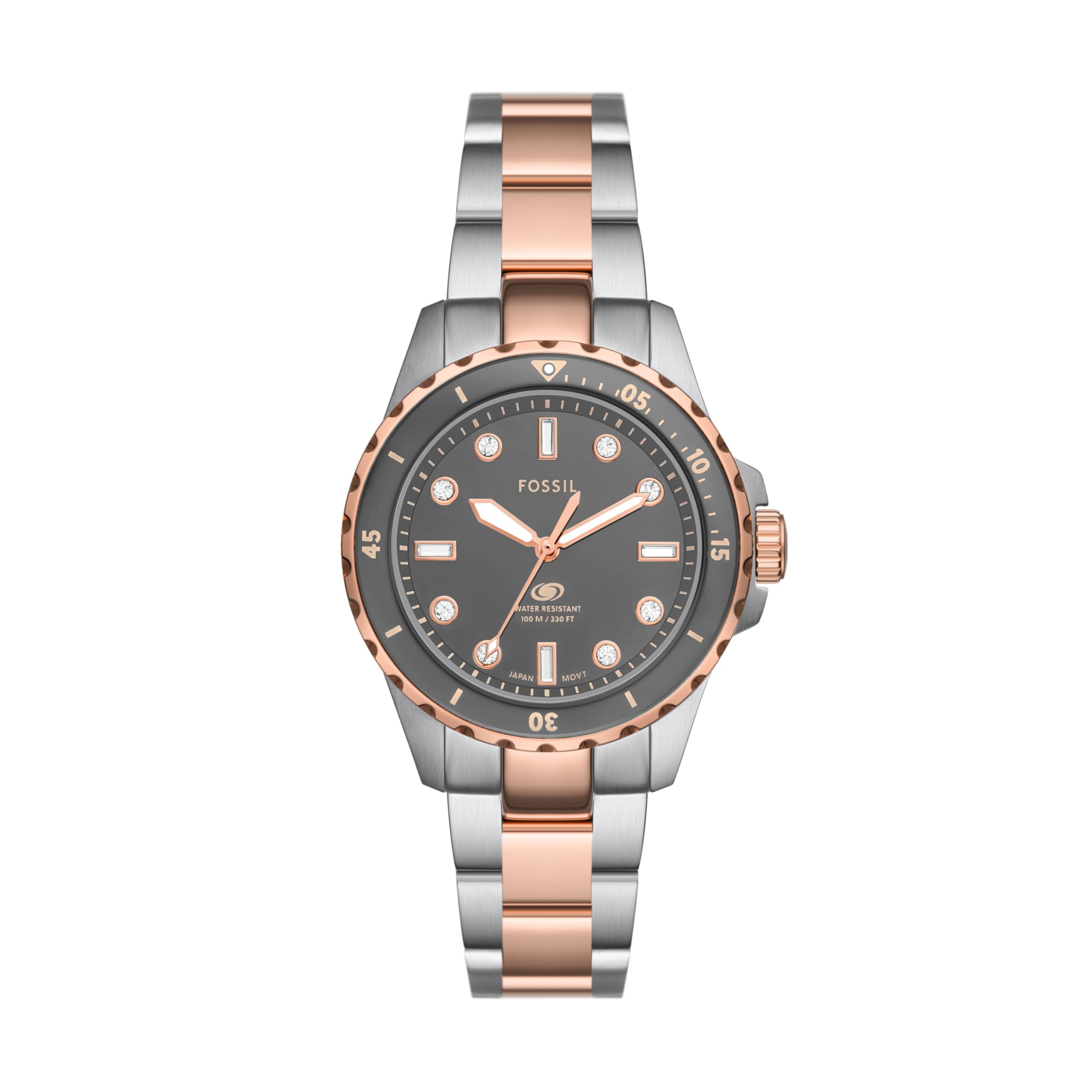 Fossil Women's Blue Dive Quartz Stainless Steel Three-Hand Watch, Color: Two Tone (Model: ES5348)
