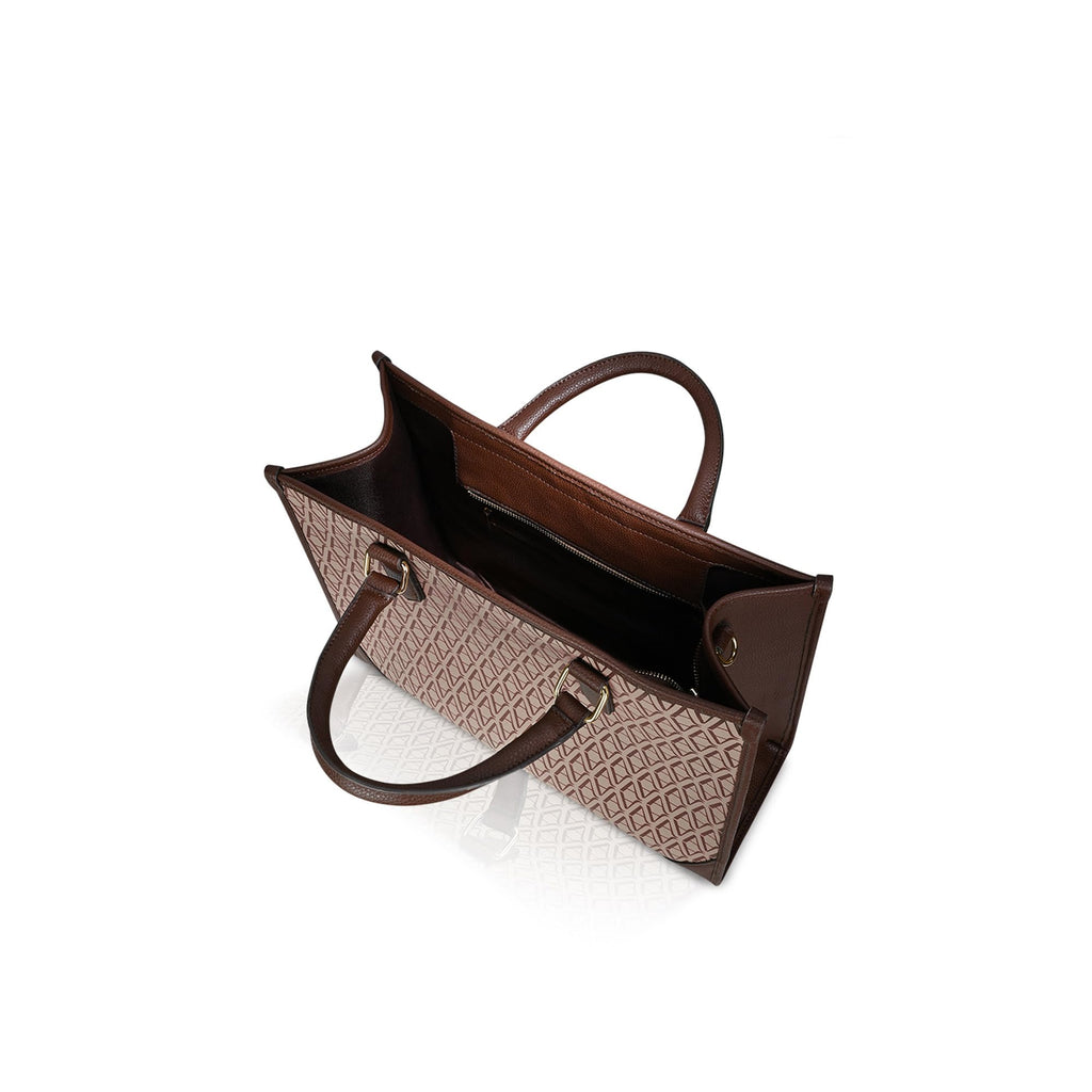 Accessorize London Women's Brown Bette Monogram Large Sized Tote Bag With Adjustable & Detachable Sling Strap And Top Handles | Fits Upto 16" Laptop | Tote Bags for Women For Office Use, Work, Brown