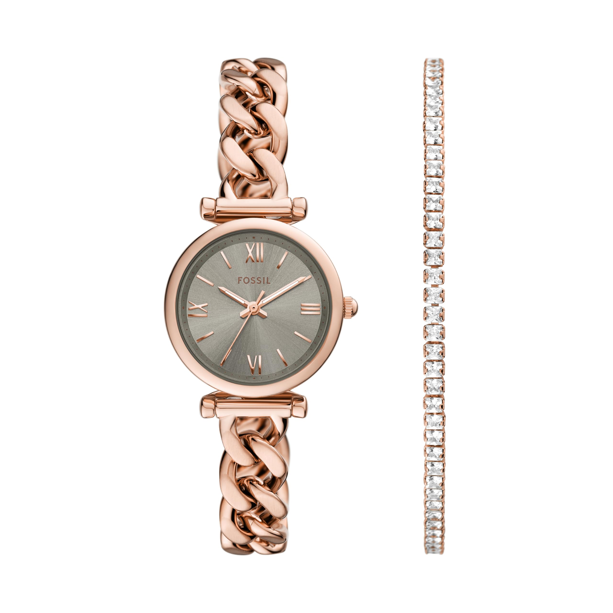 Fossil Women's Carlie Three-Hand Rose Gold-Tone Stainless Steel Watch and Bracelet Gift Set