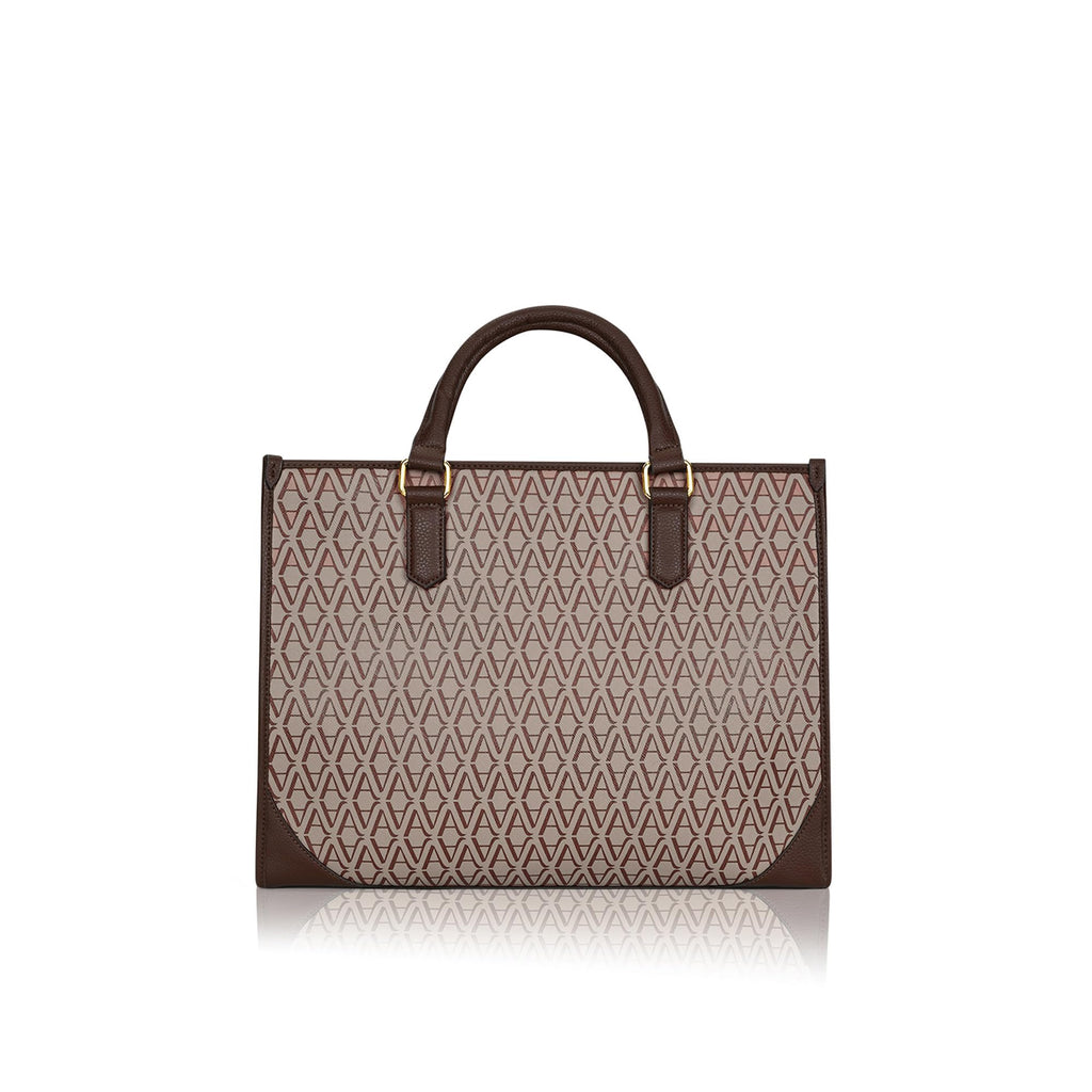 Accessorize London Women's Brown Bette Monogram Large Sized Tote Bag With Adjustable & Detachable Sling Strap And Top Handles | Fits Upto 16" Laptop | Tote Bags for Women For Office Use, Work, Brown