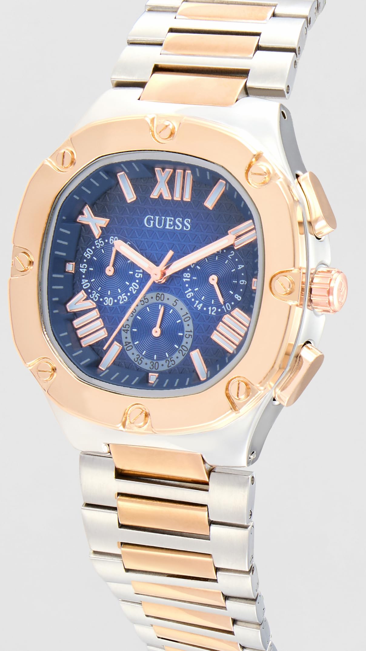 Guess Men's 42mm Watch - Two-Tone Bracelet Blue Dial Two-Tone Case