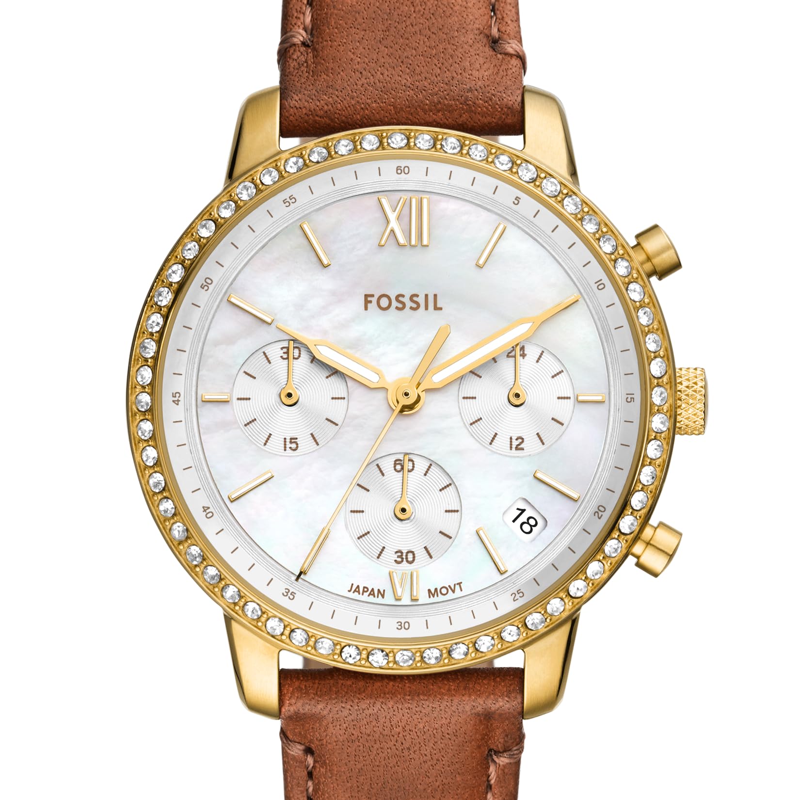 Fossil Women's Neutra Quartz Stainless Steel Chronograph Watch, Color: Gold/Brown Leather (Model: ES5278)