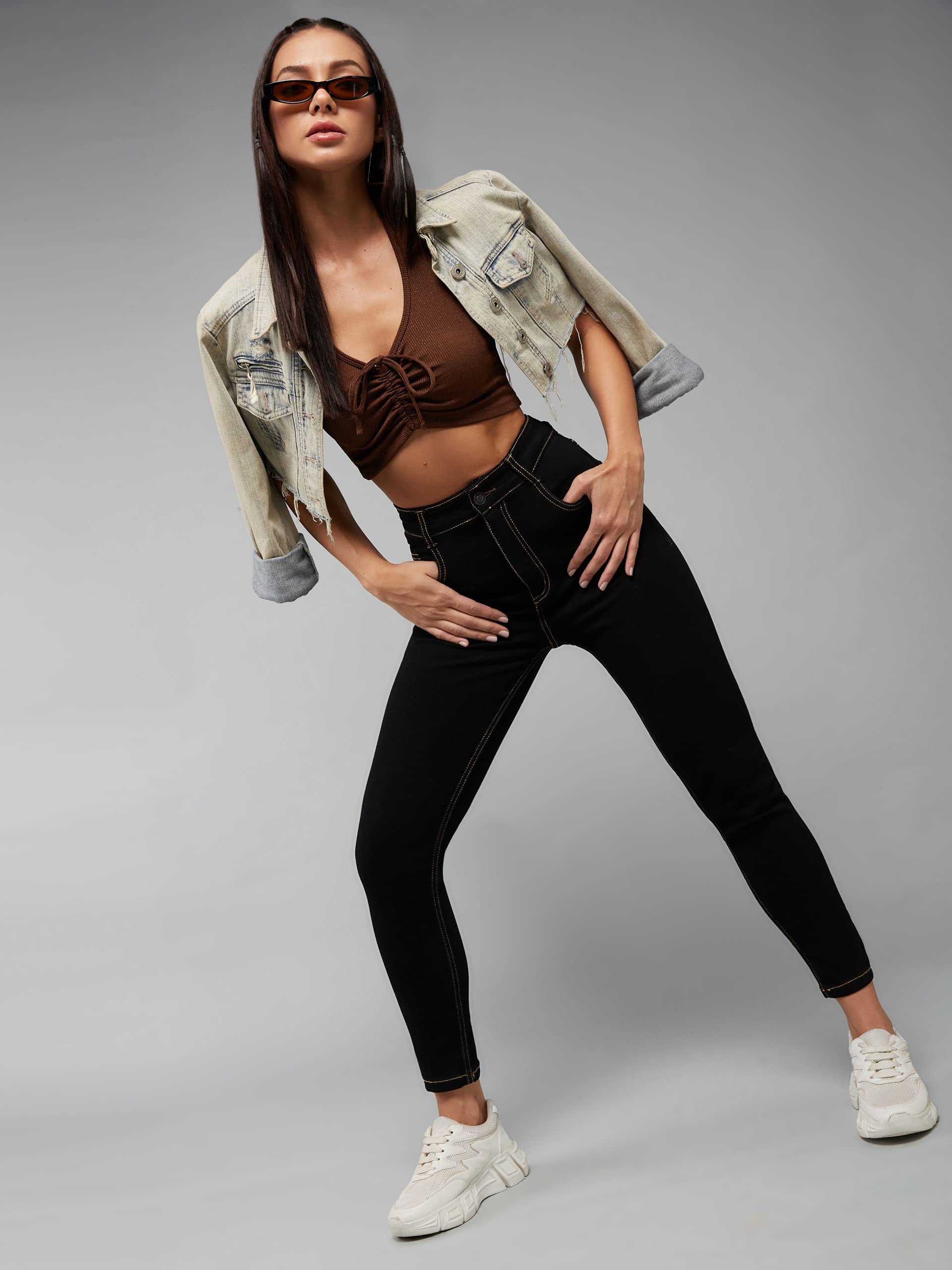 Dolce Crudo Women's High Waisted Regular Stretch Jeans, Black, 28