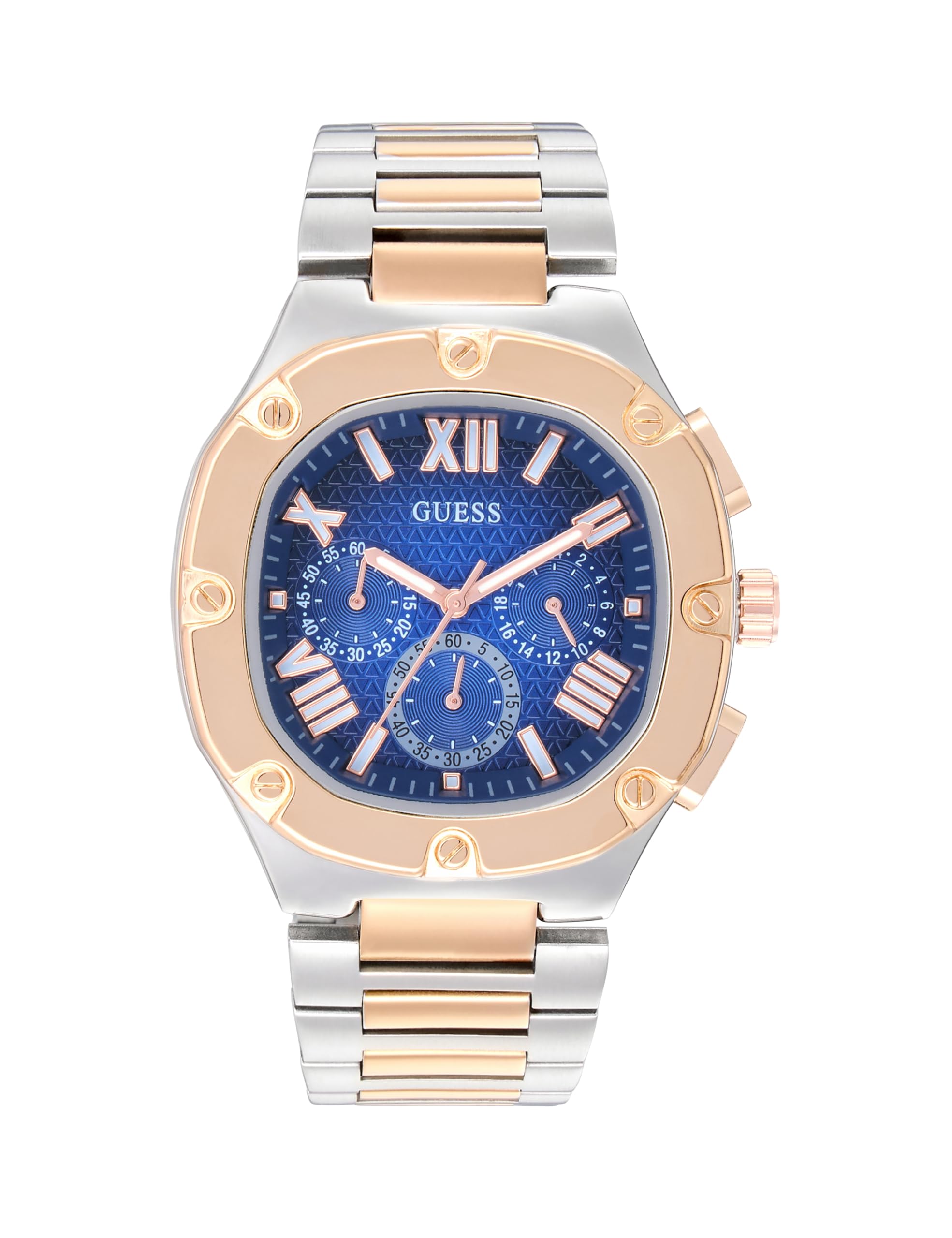 Guess Men's 42mm Watch - Two-Tone Bracelet Blue Dial Two-Tone Case