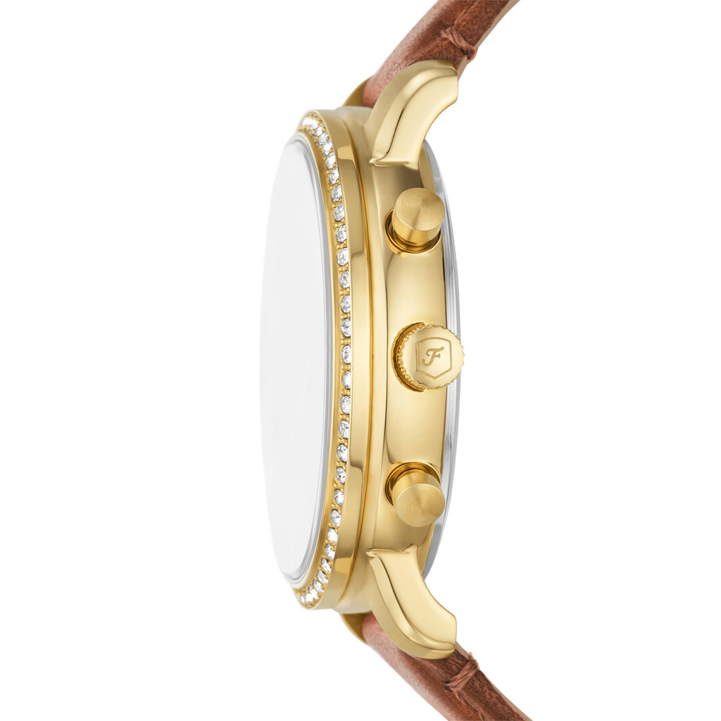 Fossil Women's Neutra Quartz Stainless Steel Chronograph Watch, Color: Gold/Brown Leather (Model: ES5278)