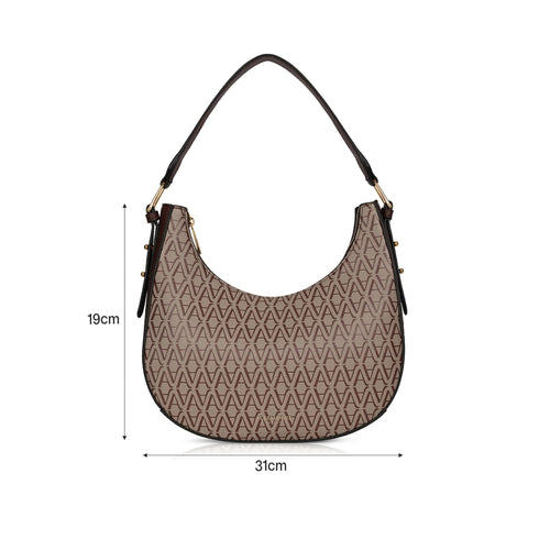 Accessorize London Women's Amara Monogram Hobo Bag I Shoulder Bag For Ladies| hand bags for women stylish, Brown, M
