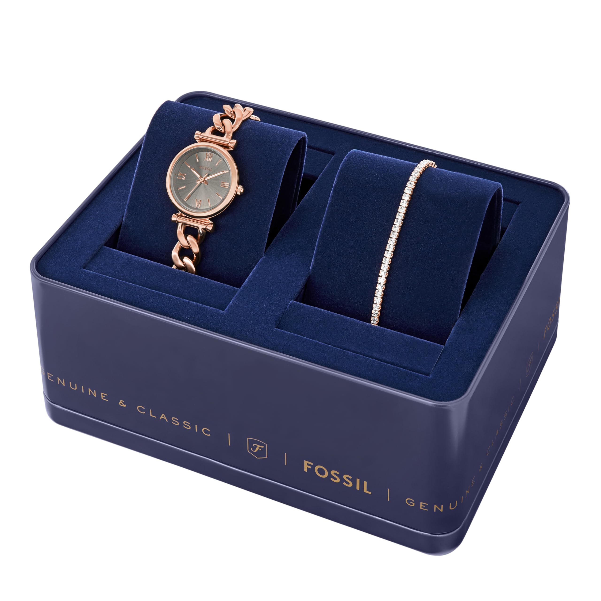 Fossil Women's Carlie Three-Hand Rose Gold-Tone Stainless Steel Watch and Bracelet Gift Set